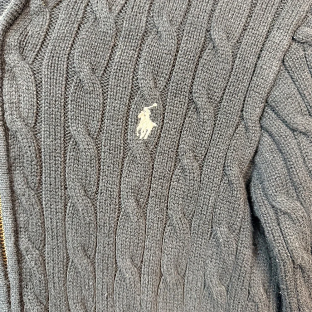 Ralph Lauren Hoodie Girl XL 16 Black Cable Knit Full Zip Sweater Pony Classic